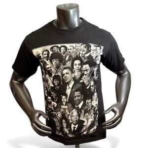 Men's Black Graphic Tee with Iconic Figures